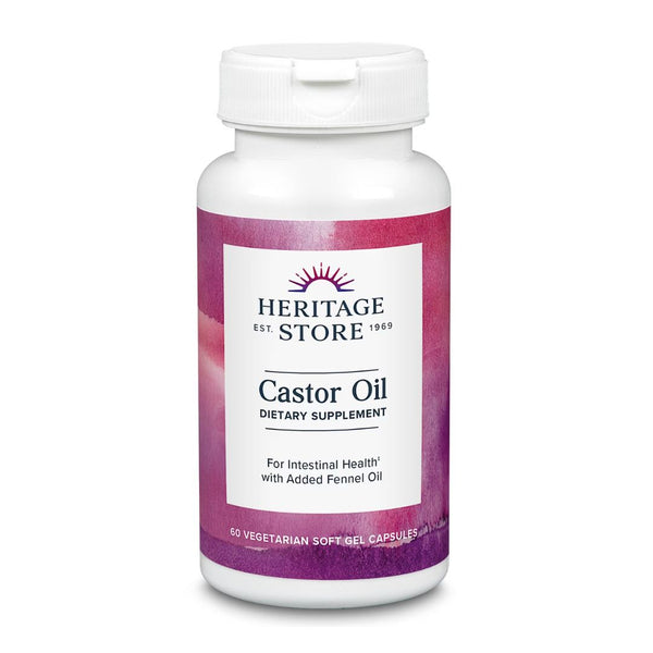 Heritage Store Castor Oil Capsules – Intestinal Health &amp; Digestive Support 725mg 60 Capsules