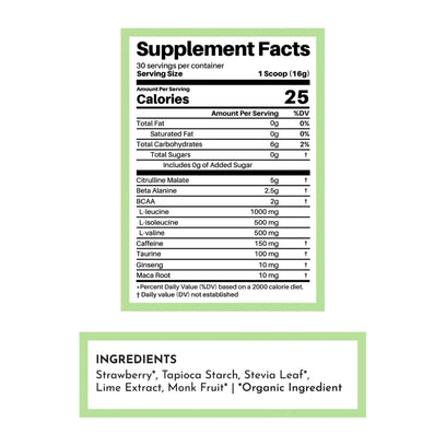 Just Ingredients Pre-Workout Powder - Strawberry Limeade - 30 Servings