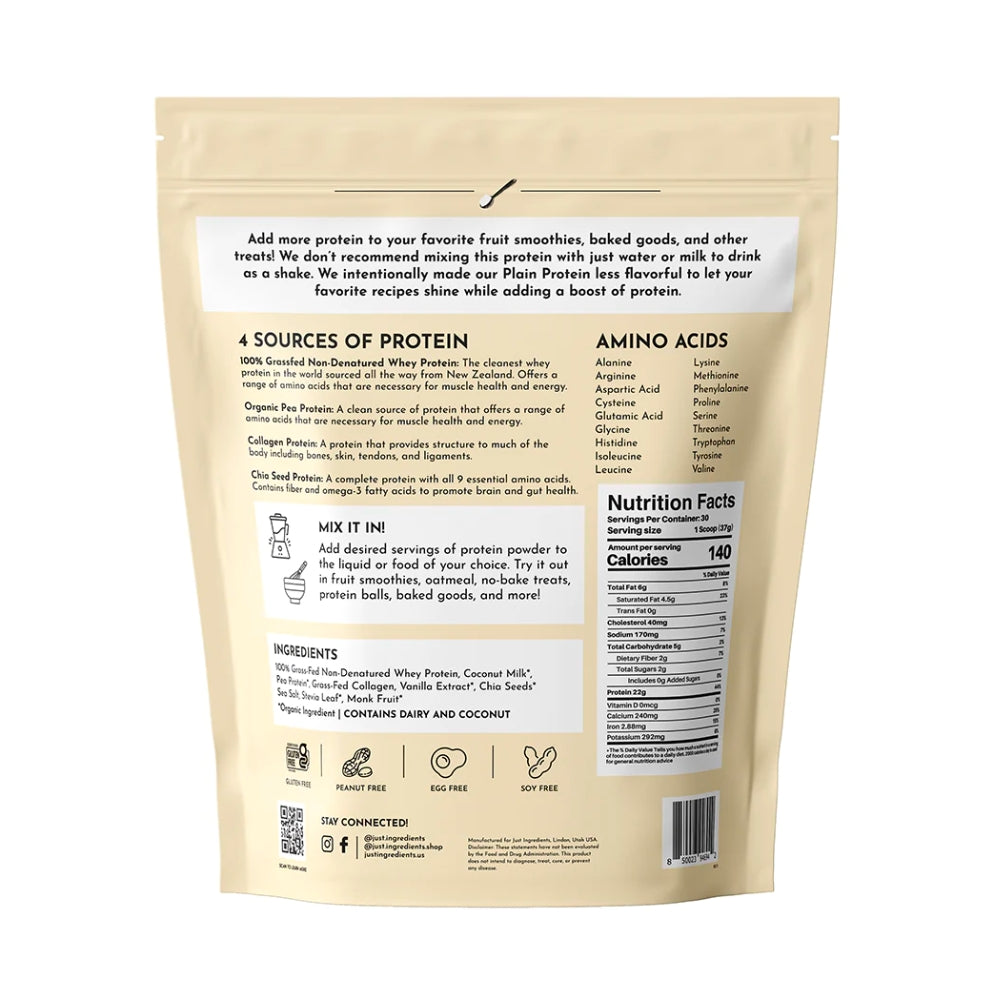 Just Ingredients Protein Powder - Just Plain - 30 Servings