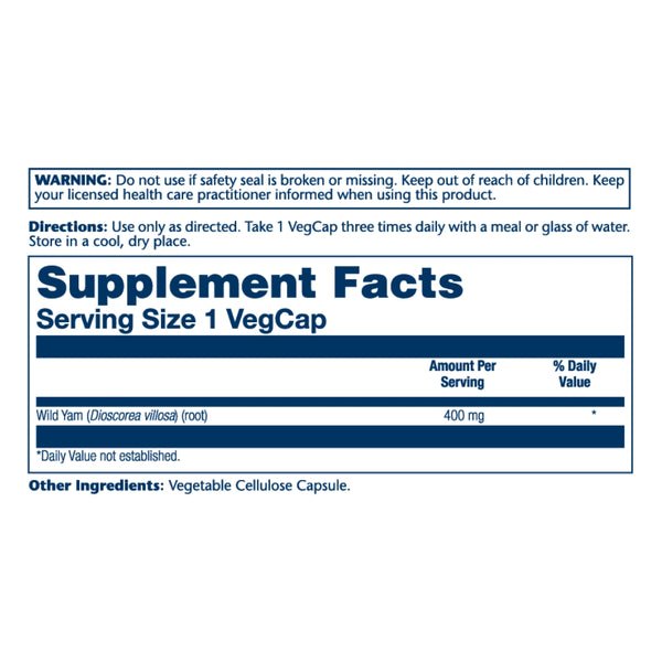 Solaray Wild Yam Root - 400 mg - 100 VegCaps
