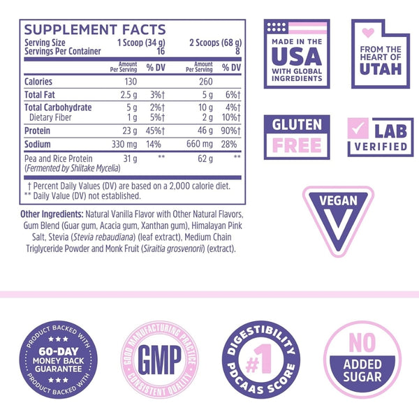 Vanilla Plant Protein by Zhou Supplement Facts