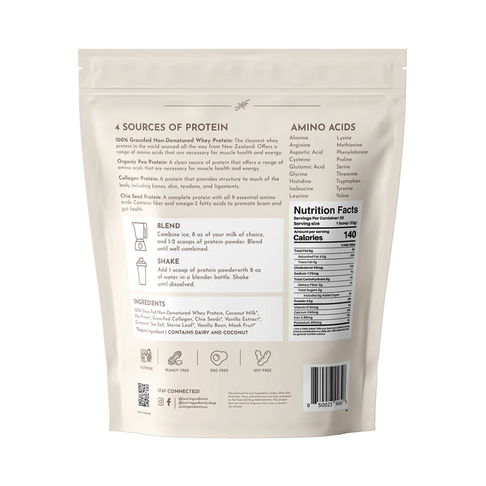 Just Ingredients Protein Powder - Vanilla Bean - 30 Servings