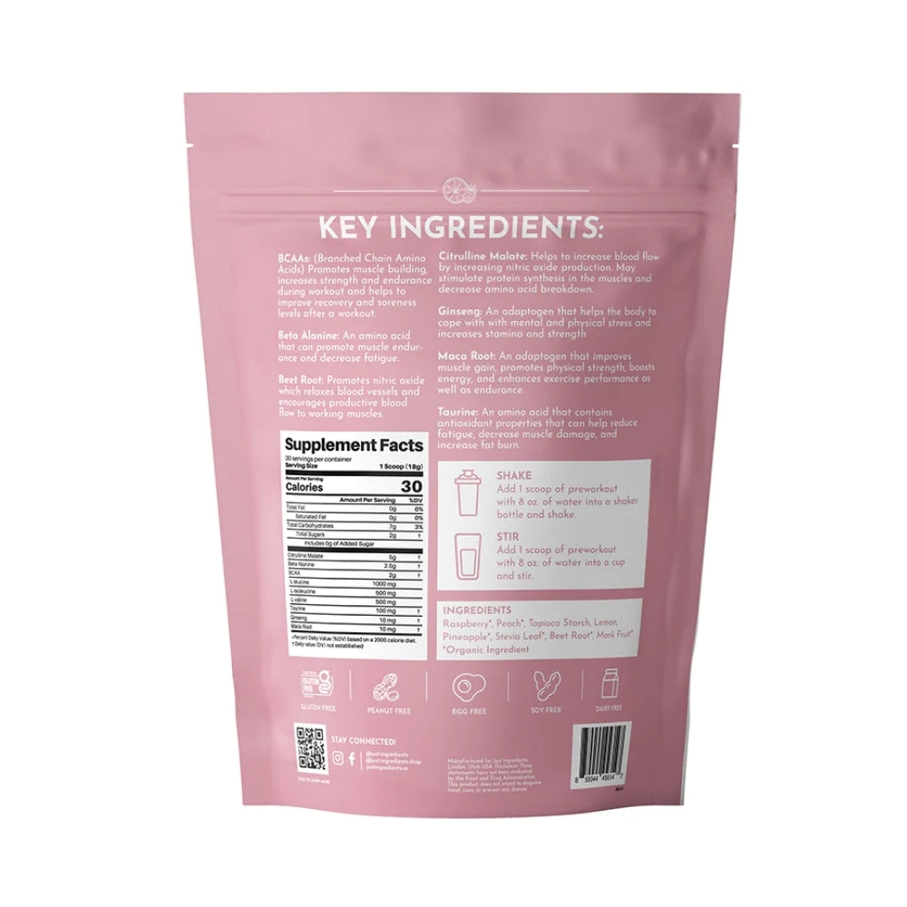 Just Ingredients Pre-Workout Powder - Caffeine-Free Raspberry Lemonade - 30 Servings