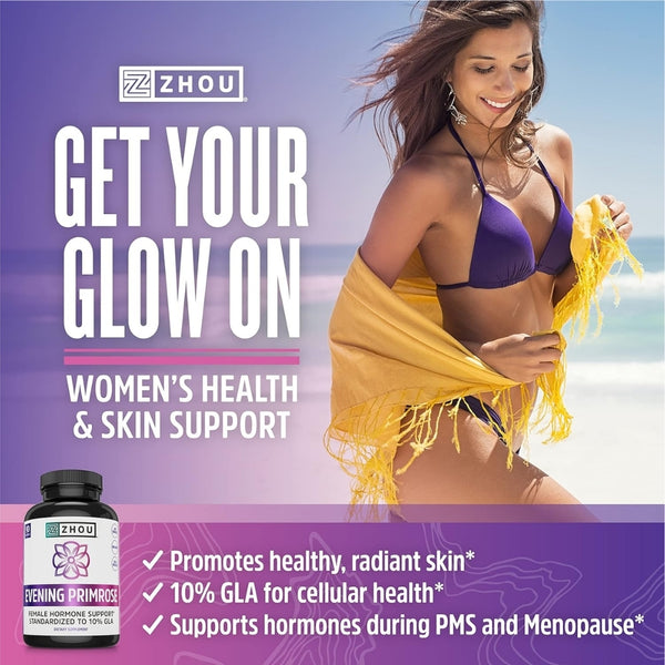 Zhou Get Your Glow On - Women's Health and Skin Support - Evening Primrose