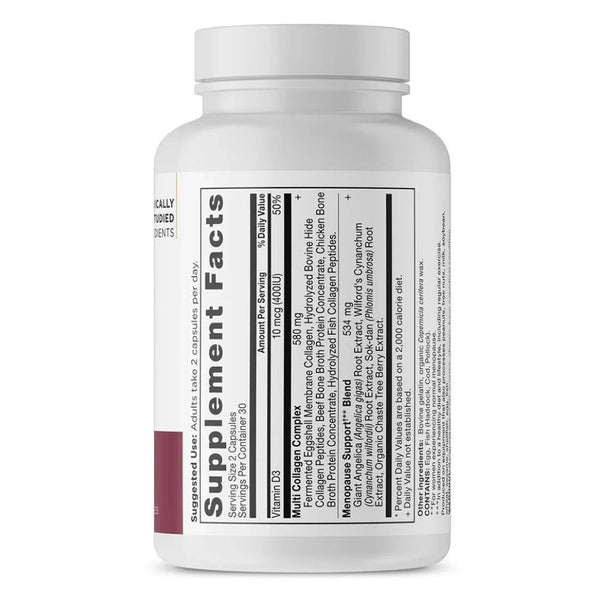 Ancient Nutrition Menopause Support + Collagen - 30 Servings - 60 Caps
