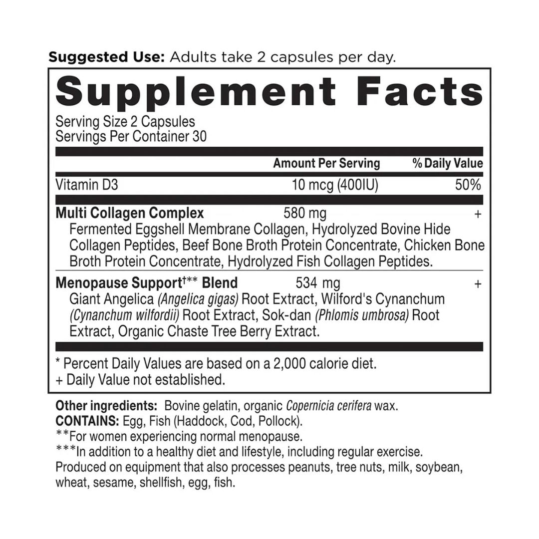 Ancient Nutrition Menopause Support + Collagen - 30 Servings - 60 Caps