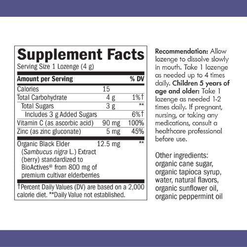 Sambucus Elderberry Zinc Lozenges Peppermint 24 ct