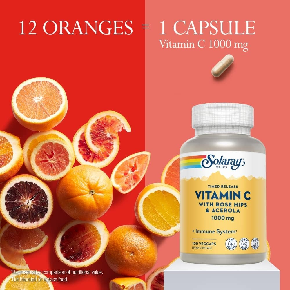 Solaray Vitamin C with Rose Hips & Acerola - 1000 mg - 100 VegCaps