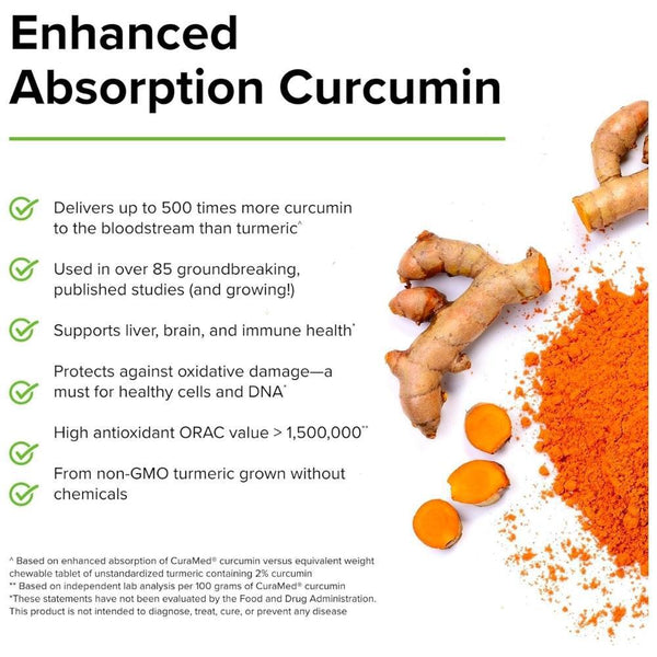 CuraMed Superior Absorption Curcumin 100 mg - 60 Chewable Tablets