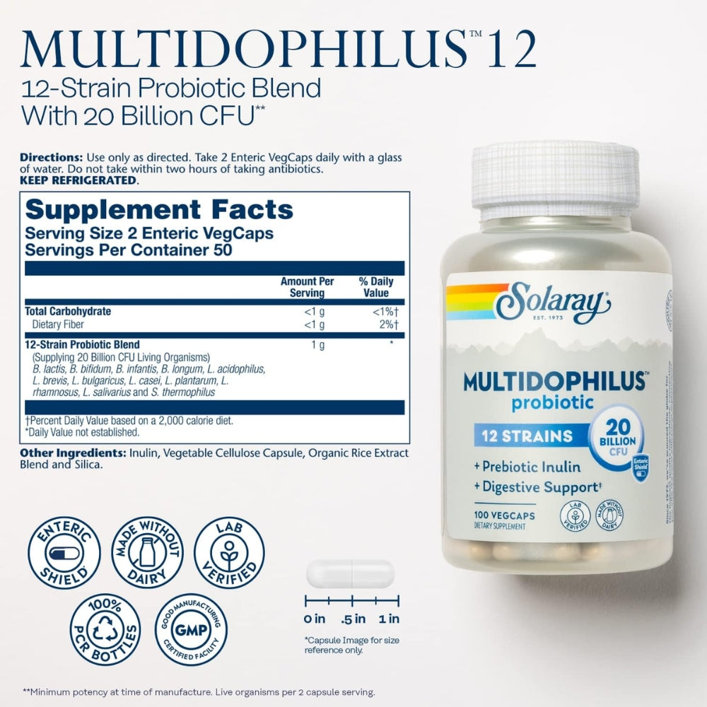 Solaray Multidophilus 12 Strain Probiotic - 20 Billion CFU - 100 VegCaps