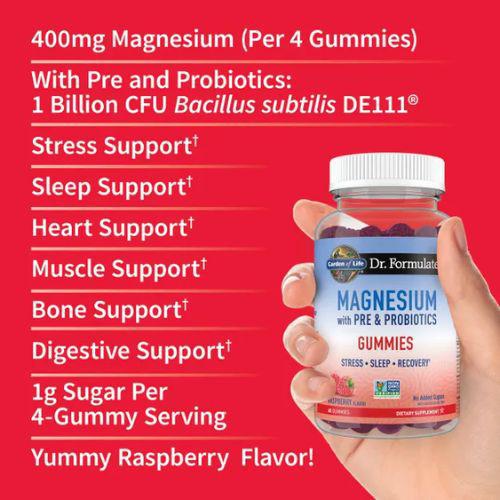 Dr. Formulated Magnesium With Pre & Probiotics Gummies, Raspberry flavor-60 ct