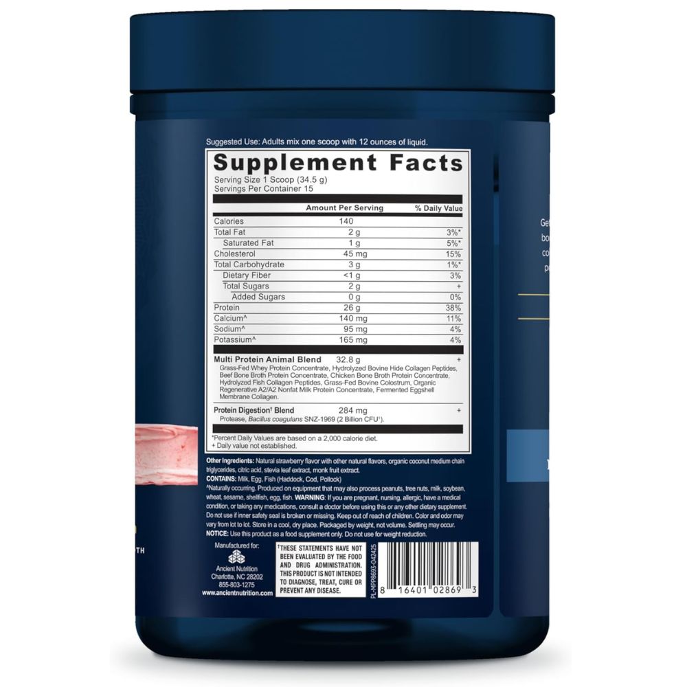 Ancient Nutrition Multi Protein Powder – Animal-Based Strawberry 18oz