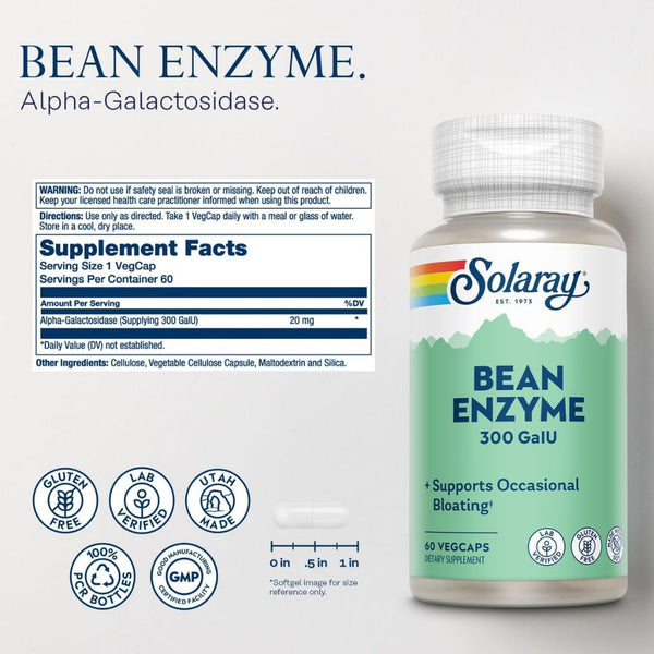Solaray BEAN ENZYME - 300 GaIU - 60 VegCaps