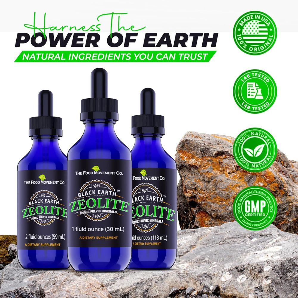 The Food Movement Co. Black Earth Zeolite with Humic Fulvic Acids Trace Minerals for Adults and Kids - 1 fl oz