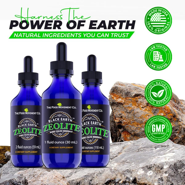 The Food Movement Co. Black Earth Zeolite with Humic Fulvic Acids Trace Minerals for Adults and Kids - 1 fl oz