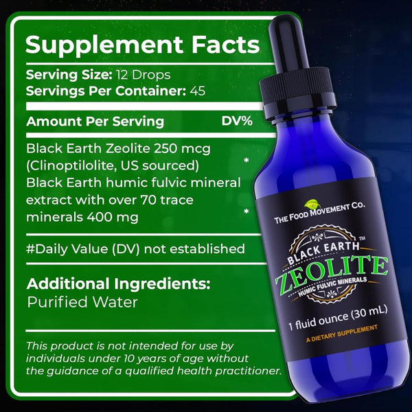 The Food Movement Co. Black Earth Zeolite with Humic Fulvic Acids Trace Minerals for Adults and Kids - 1 fl oz