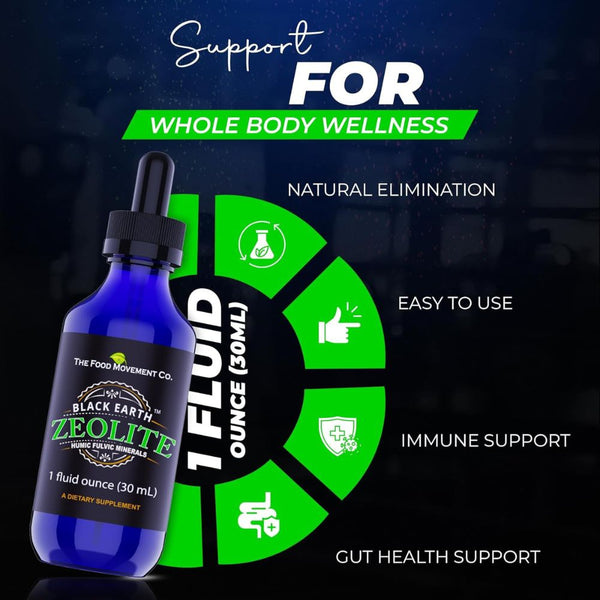 The Food Movement Co. Black Earth Zeolite with Humic Fulvic Acids Trace Minerals for Adults and Kids - 1 fl oz