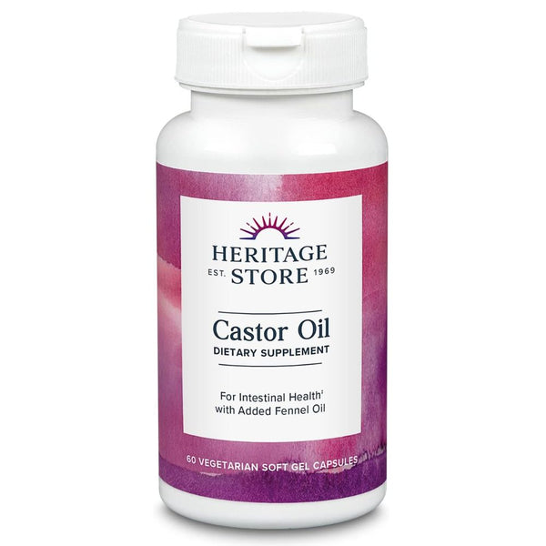 Heritage Store Castor Oil Capsules – Intestinal Health &amp; Digestive Support 725mg 60 Capsules