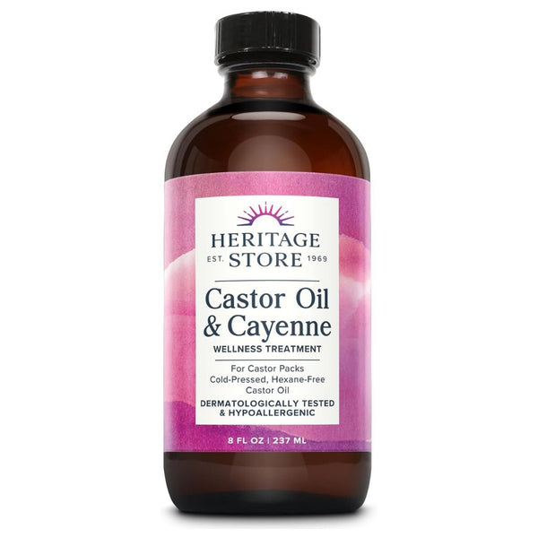 Heritage Store Organic Castor Oil and Cayenne - 8 oz