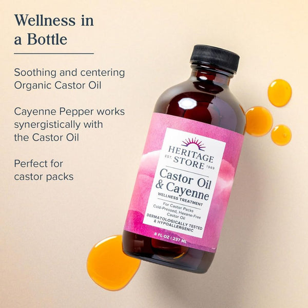 Heritage Store Organic Castor Oil and Cayenne - 8 oz