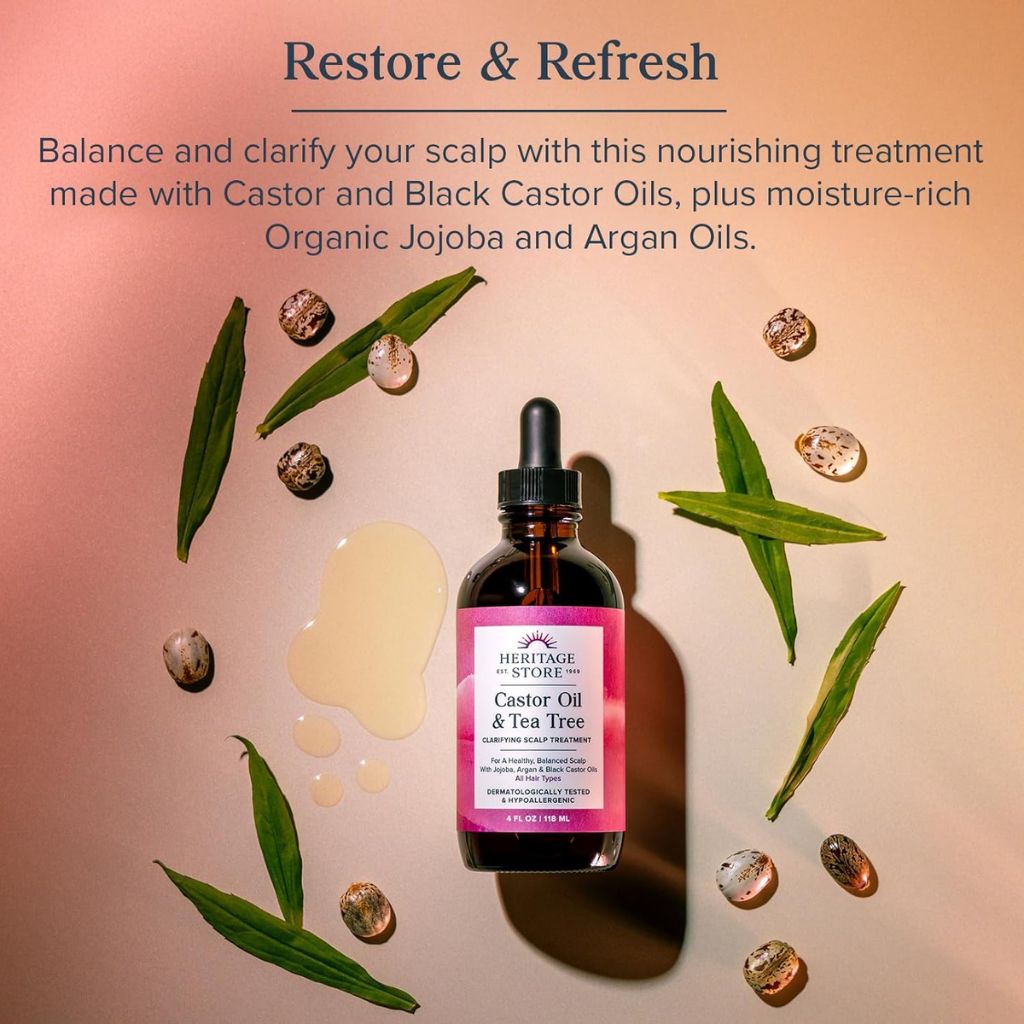 Heritage Store Organic Castor Oil and Tea Tree Dropper - 4 oz