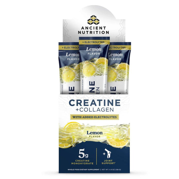 Ancient Nutrition Creatine + Collagen + Electrolytes LEMON Stick Packs 14 Count