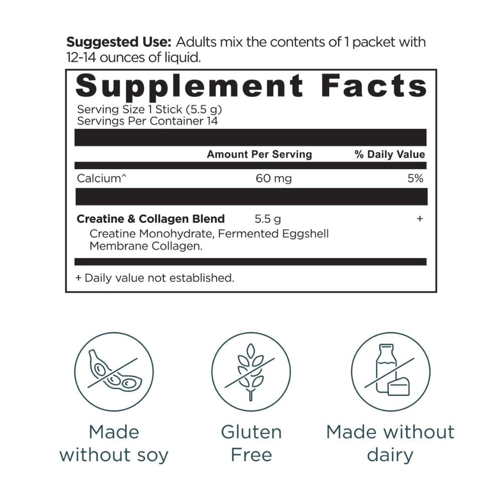Ancient Nutrition Creatine + Collagen + Electrolytes Unflavored Stick Packs 14 Count