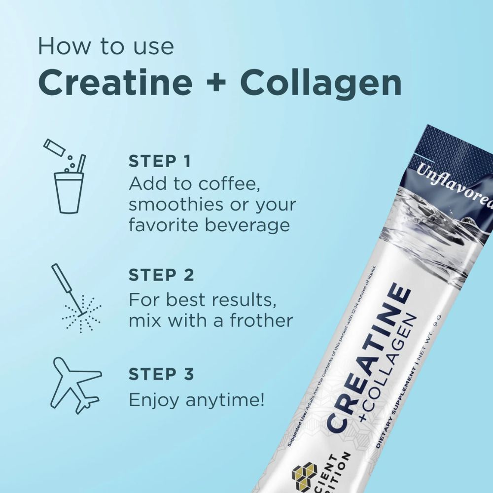Ancient Nutrition Creatine + Collagen + Electrolytes Unflavored Stick Packs 14 Count