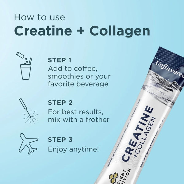 Ancient Nutrition Creatine + Collagen + Electrolytes Unflavored Stick Packs 14 Count
