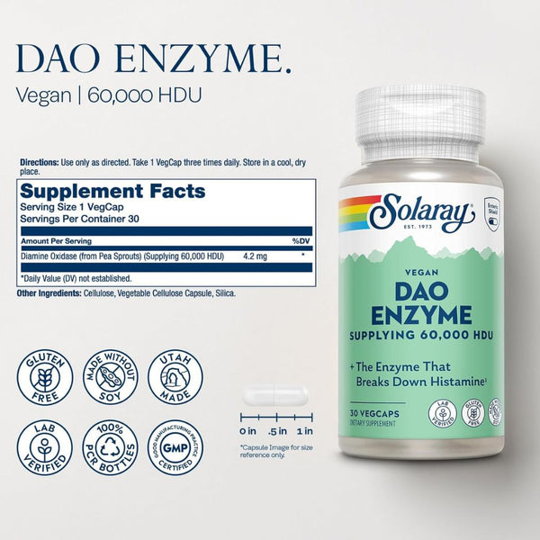 Solaray DAO ENZYME - 60,000 HDU - 30 VegCaps