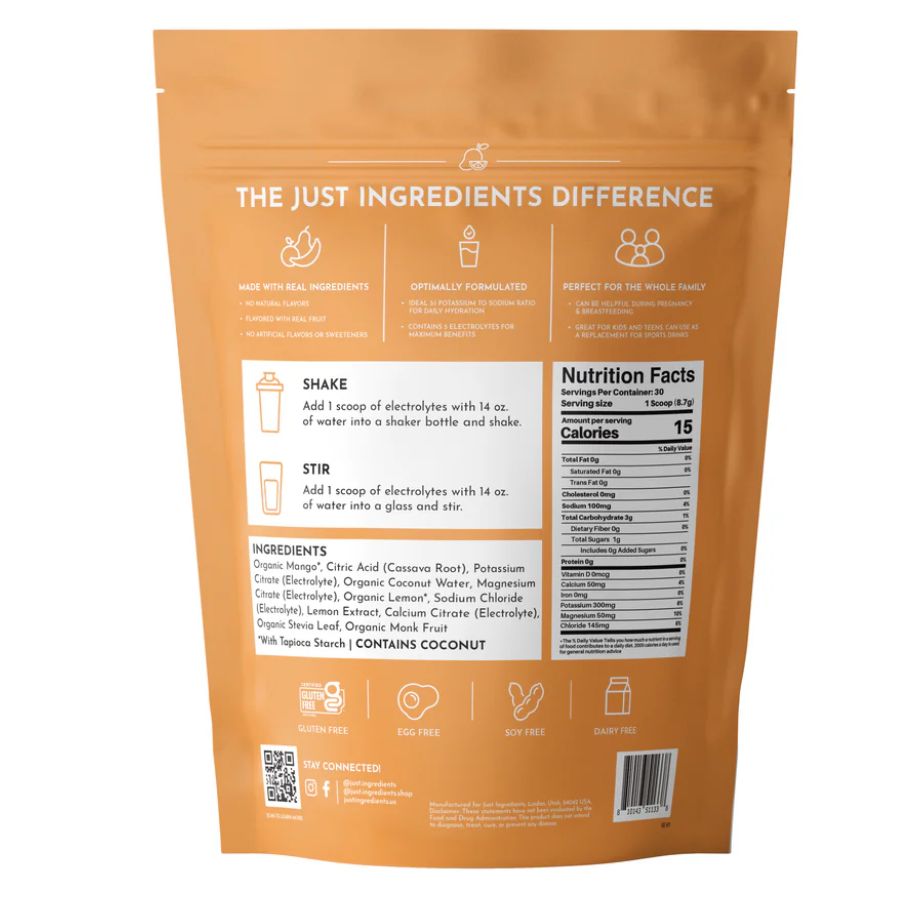 Just Ingredients Electrolytes - Mango Lemonade - 9.2 oz