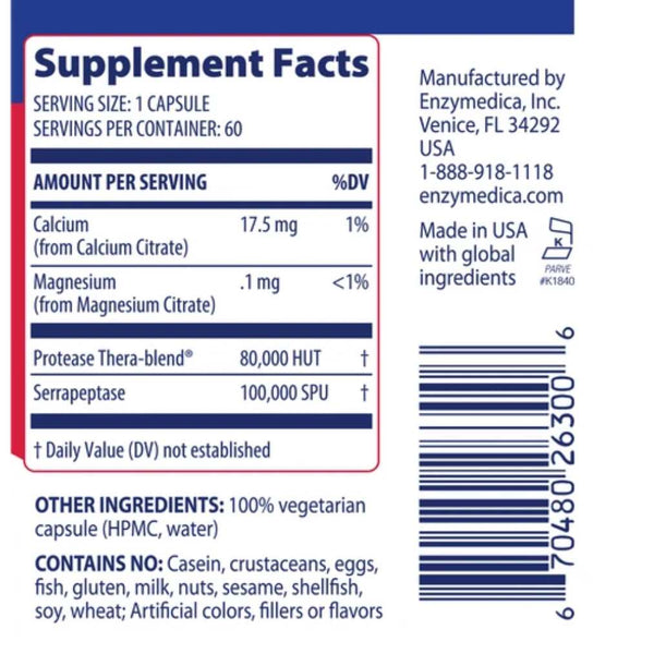 Enzymedica SerraGold Serrapeptase - 60 Capsules