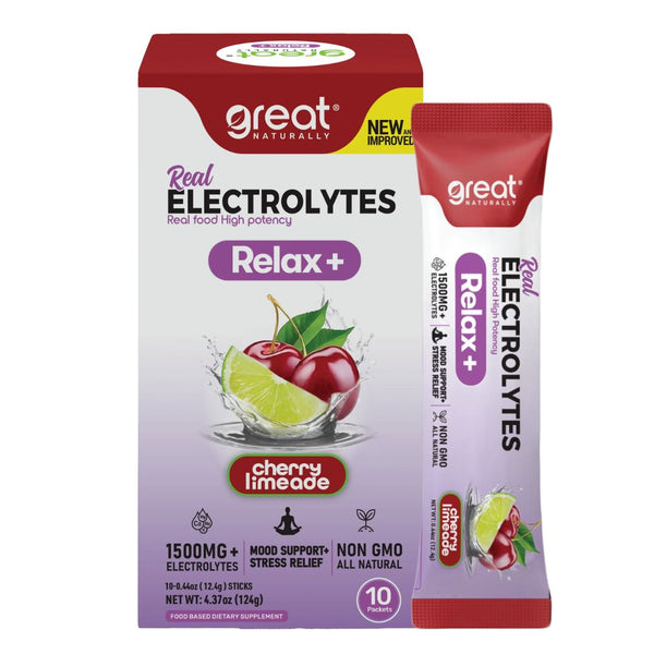Great Naturally Real Electrolytes Relax – Cherry Limeade (10 .44 single serv packets)