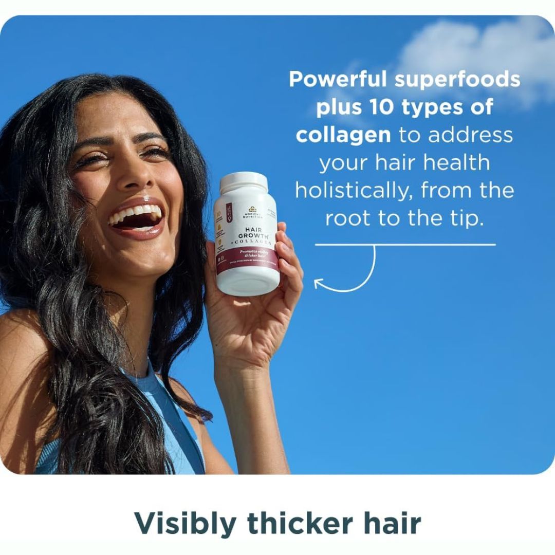 Ancient Nutrition Hair Growth + Hydrolyzed Collagen - 30 Servings - 60 Caps