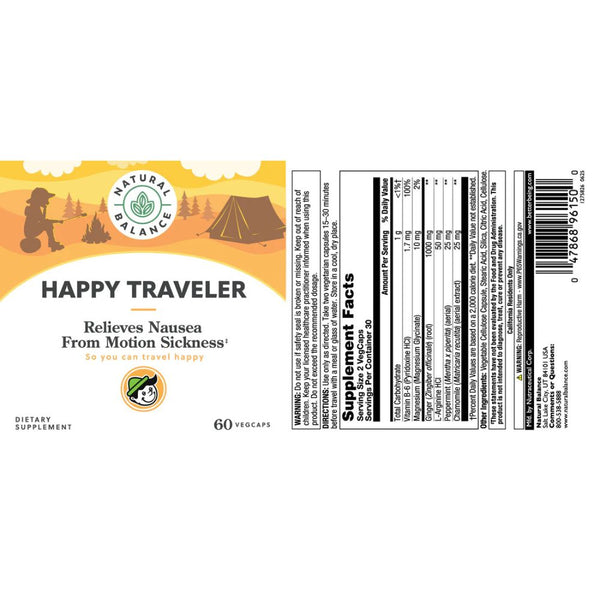 Natural Balance Happy Traveler 60 veg caps Natural Motion Sickness &amp; Travel Comfort Support