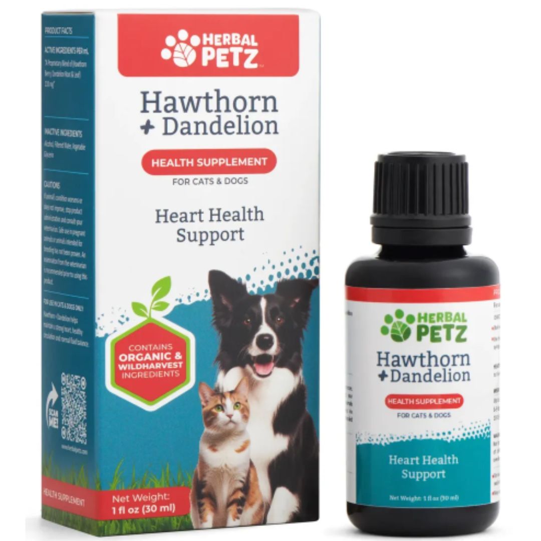 Herbal Petz Hawthorn + Dandelion – Heart & Circulation Support for Dogs and Cats 1 fl oz