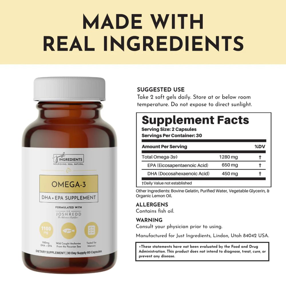 Just Ingredients Omega - 3 DHA + EPA Fish Oil - 60 Capsules