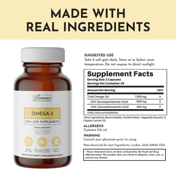 Just Ingredients Omega - 3 DHA + EPA Fish Oil - 60 Capsules