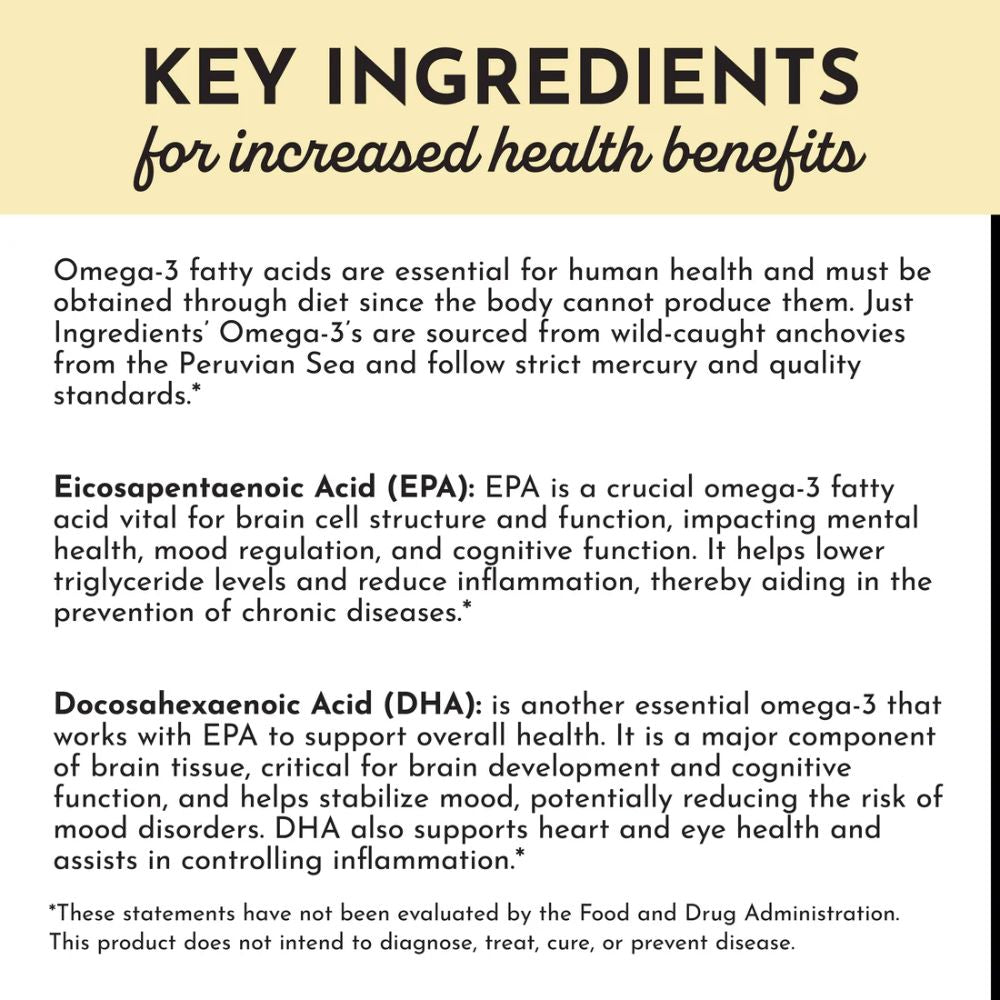 Just Ingredients Omega - 3 DHA + EPA Fish Oil - 60 Capsules