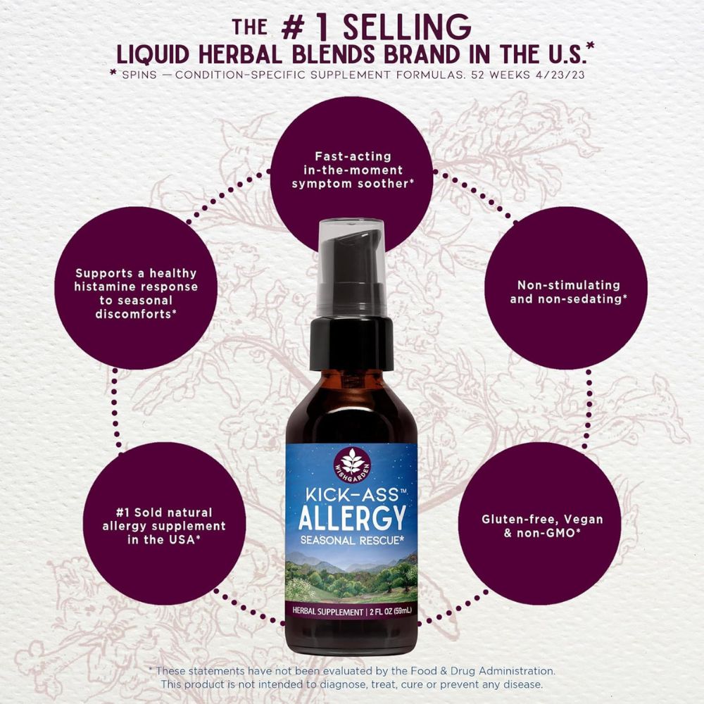 WishGarden Kick-Ass Allergy – Fast-Acting Liquid Herbal Allergy Relief | WishGarden Herbs 2 oz.