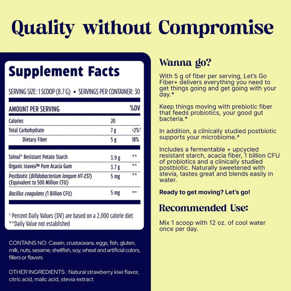 Enzymedica Let’s Go Fiber+ – Strawberry Kiwi (30 Servings)