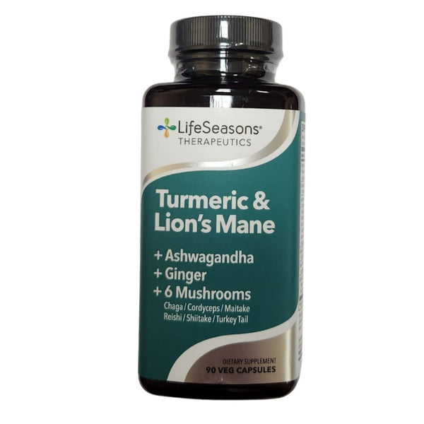 LifeSeasons Turmeric & Lion's Mane Supplement Ashwagandha + 6 Mushrooms  90 VegCaps