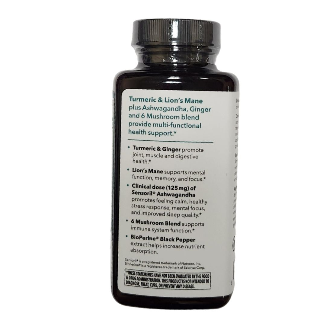 LifeSeasons Turmeric & Lion's Mane Supplement Ashwagandha + 6 Mushrooms  90 VegCaps