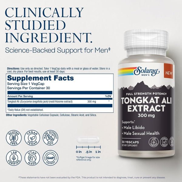 Solaray Men’s Health Tongkat Ali Extract – 30 Count Powerful, Plant-Based Support for Male Libido & Vitality
