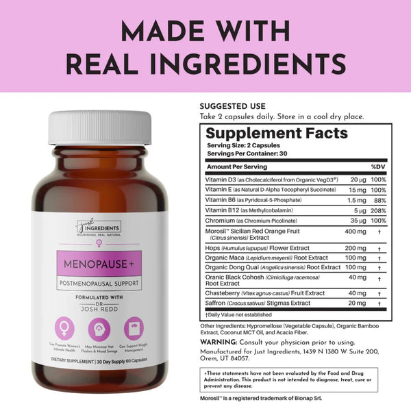 Just Ingredients Menopause + Postmenopausal Support - 60 Capsules