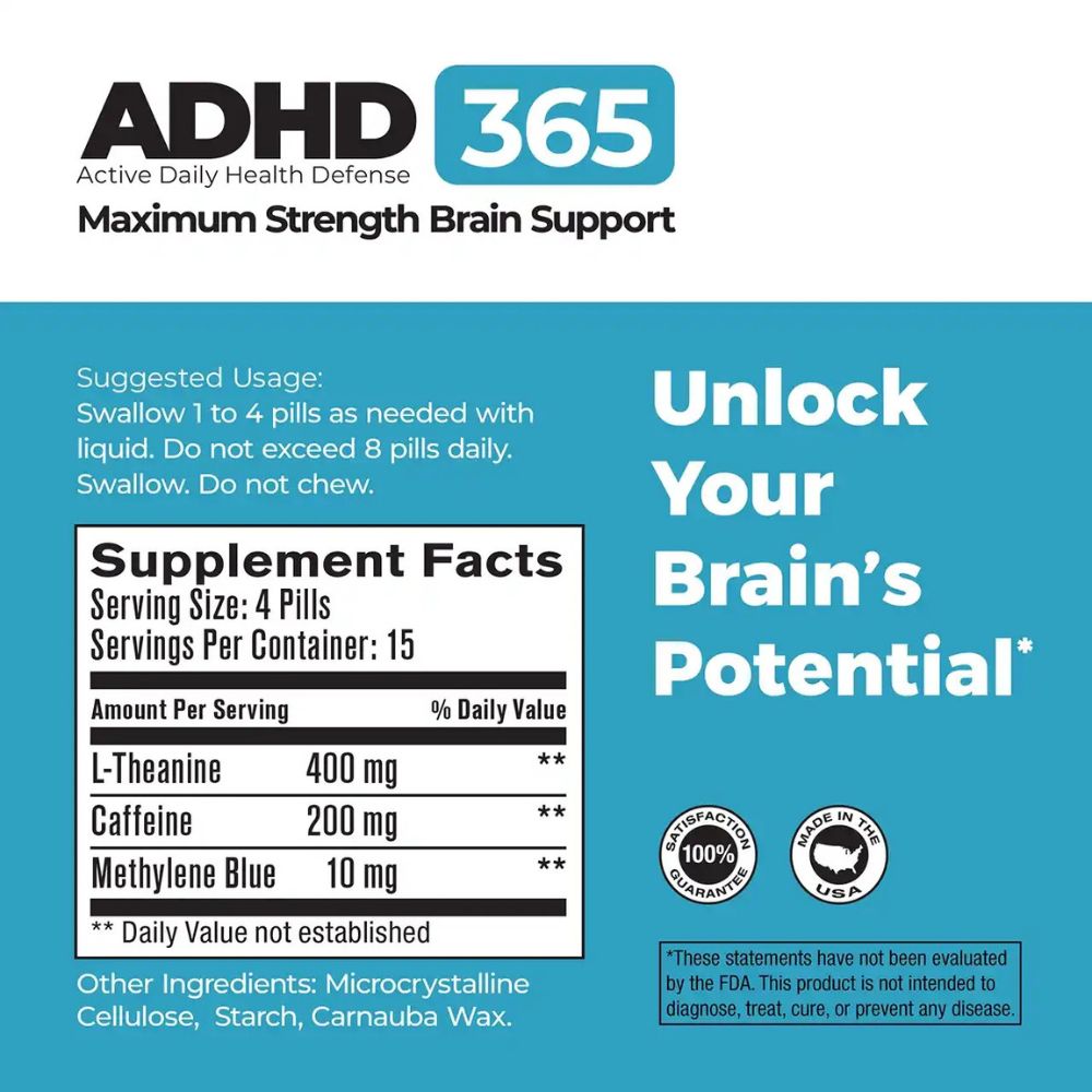Best 365 Labs Methylene Blue - ADHD 365 Active Daily Health Defense Maximum Strength Brain Support - 60 Tablets
