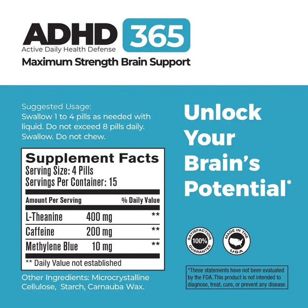 Best 365 Labs Methylene Blue - ADHD 365 Active Daily Health Defense Maximum Strength Brain Support - 60 Tablets
