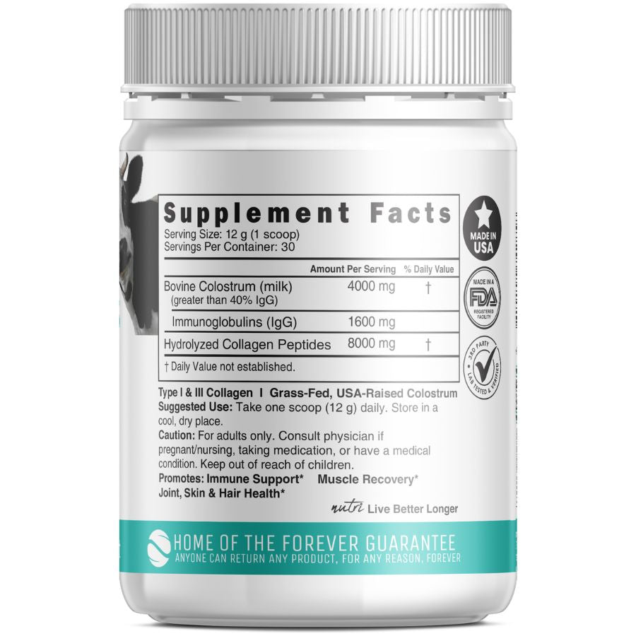 Nutri Colostrum + Collagen 4/8 g Unflavored Powder – 360 g Tub
