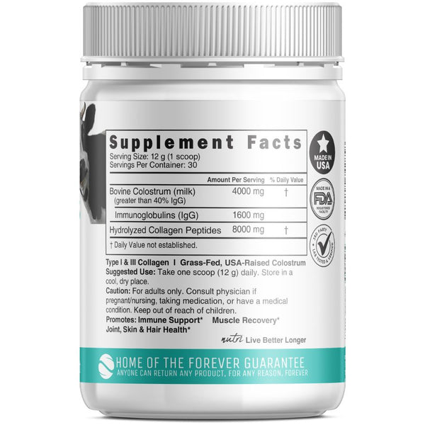 Nutri Colostrum + Collagen 4/8 g Unflavored Powder – 360 g Tub