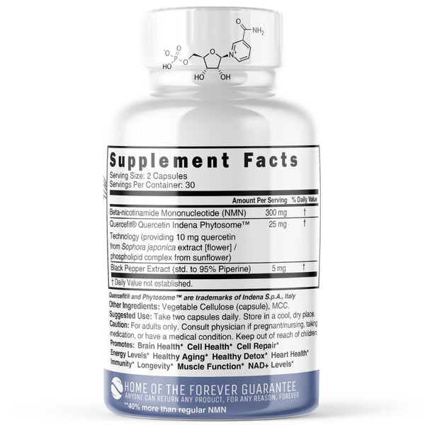 Nutri NMN+ 300mg Nicotinamide Mononucleotide with Quercefit & Black Pepper 60ct